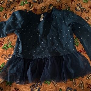 Girls Navy Blue Tulle Hem Long-Sleeve Costume Top